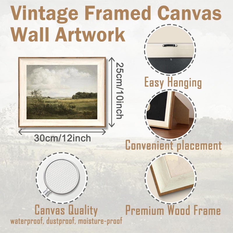 ASTRDECOR Framed Canvas Wall Art for Bedroom, Vintage Nature Wall Art for Home Decor Aesthetic, Mountain Pictures Green Wall Decor Living Room, Meadow Oil Painting Landscape Artwork Prints-10''x12'' - Image 2