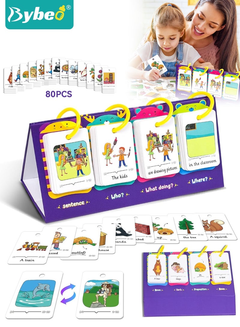 Bybeo 80PCS Educational Flash Cards for Kids, English Learning Flash Cards, Toddler Learning Activity, Basic Sentence Building and Vocabulary Cards, Kids Educational Toy for 3~6 Years Boys and Girls - Image 1