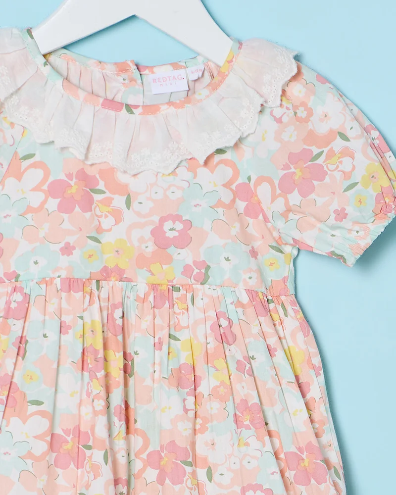 ردتاغ Infant Girls Green Printed Dress
