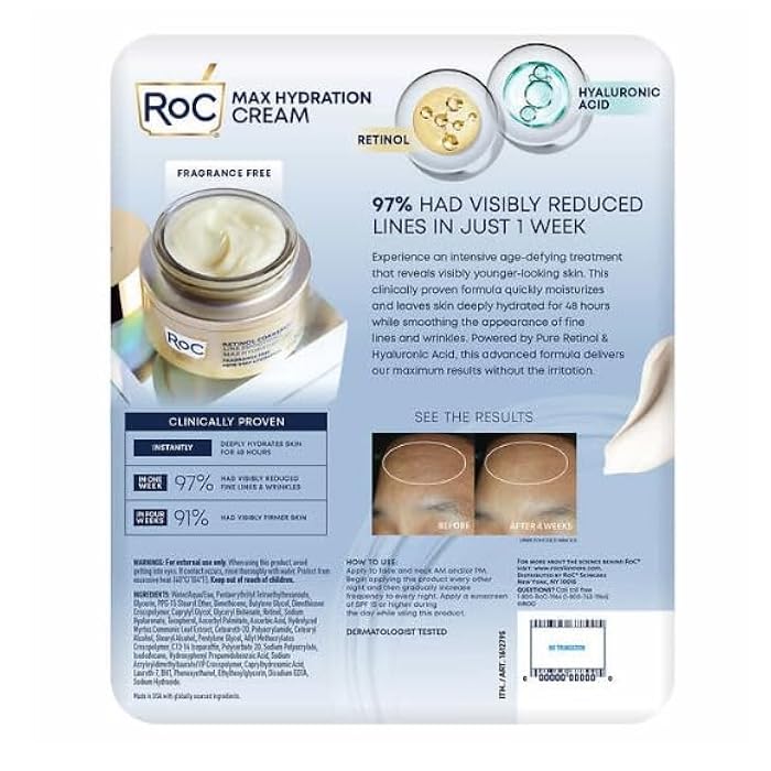 RoC Retinol Correxion Line Smoothing Max Hydration Cream 2 pack - 1.7 oz & 3.4 oz (5.1 oz total) - Image 2