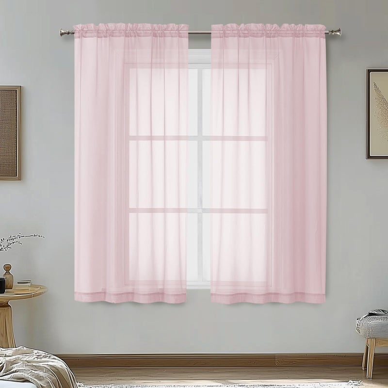 OVZME Blush Pink Sheer Curtains 45 Inches Long 2 Panels - Soft Light Filtering Window Sheer Panels for Living Room/Bedroom  Top Dual Rod Pocket  1 Pair  Each 42Wx45L Inches - Image 1