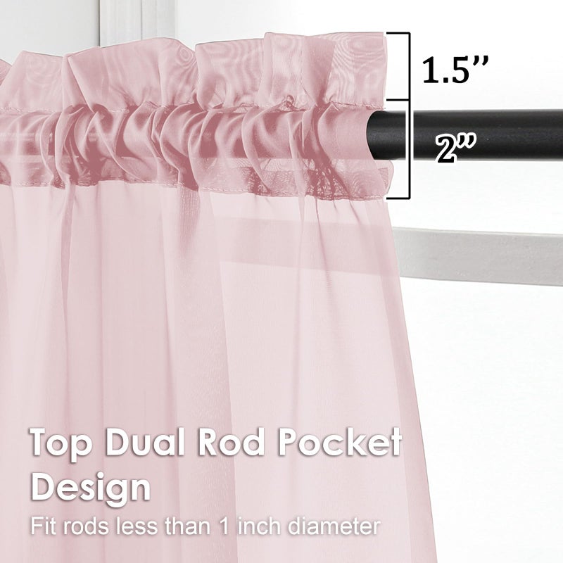 OVZME Blush Pink Sheer Curtains 45 Inches Long 2 Panels - Soft Light Filtering Window Sheer Panels for Living Room/Bedroom  Top Dual Rod Pocket  1 Pair  Each 42Wx45L Inches - Image 2