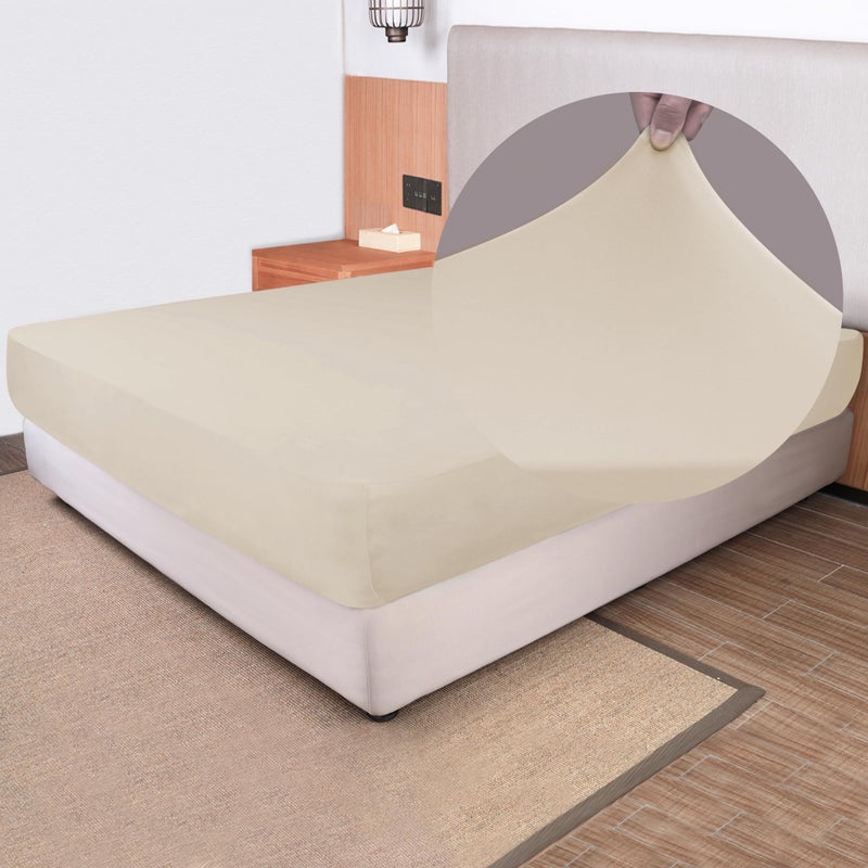 N&Y HOME Soft Stretch Full Size Fitted Sheet Only - Jersey Knit & Cozy T-Shirt Like  4-Way Stretchy Snug Fit & Wrinkle Free  No More Slipping Mattress Sheets - Creamy Beige  Full