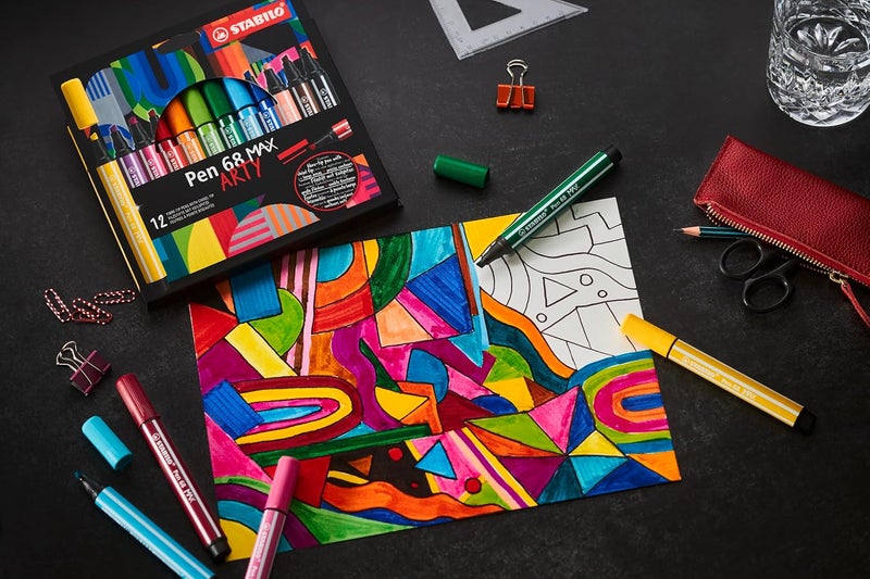 STABILO STABILO Pen 68 MAX - ARTY - Premium Fibre-Tip Pen with Chisel Tip - Pack of 4 - Assorted Colours - Image 4