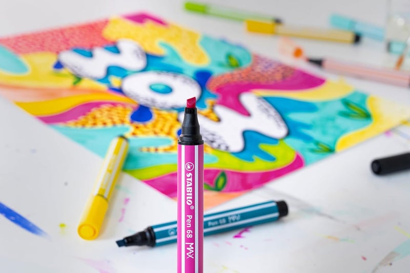 STABILO STABILO Pen 68 MAX - ARTY - Premium Fibre-Tip Pen with Chisel Tip - Pack of 4 - Assorted Colours - Image 5