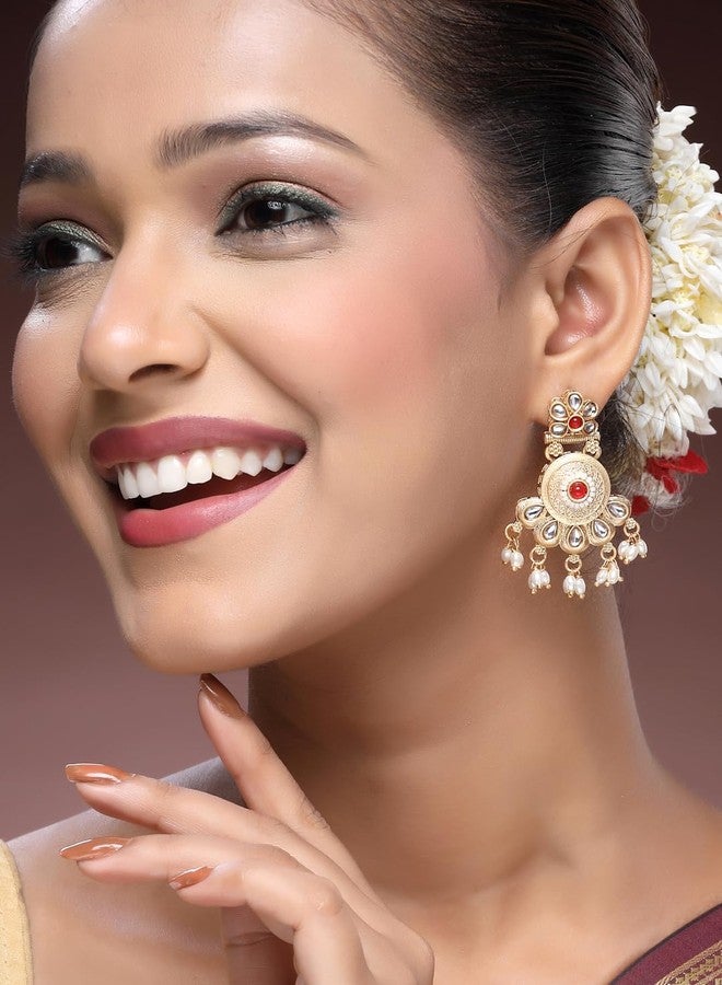 ADIVA 22K Gold-Plated Kundan Stone Studded Studded Pearl Handcrafted Designer Drop Earrings Set for women, Traditional Stylish Jewellery for Girls & Wedding - Image 3