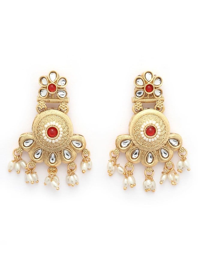 ADIVA 22K Gold-Plated Kundan Stone Studded Studded Pearl Handcrafted Designer Drop Earrings Set for women, Traditional Stylish Jewellery for Girls & Wedding - Image 1