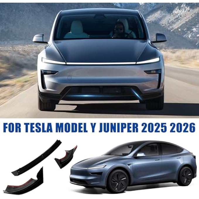 FormiPow Front Bumper Lip for 2025 2026 Tesla Model Y Juniper, 3-Piece ABS Front Splitter Bumper Lip, Aerodynamic Stability, No-Drill Model Y Juniper Accessories (Glossy Black) - Image 3