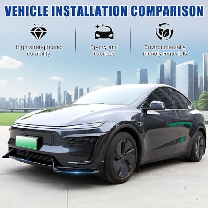 FormiPow Front Bumper Lip for 2025 2026 Tesla Model Y Juniper, 3-Piece ABS Front Splitter Bumper Lip, Aerodynamic Stability, No-Drill Model Y Juniper Accessories (Glossy Black) - Image 2