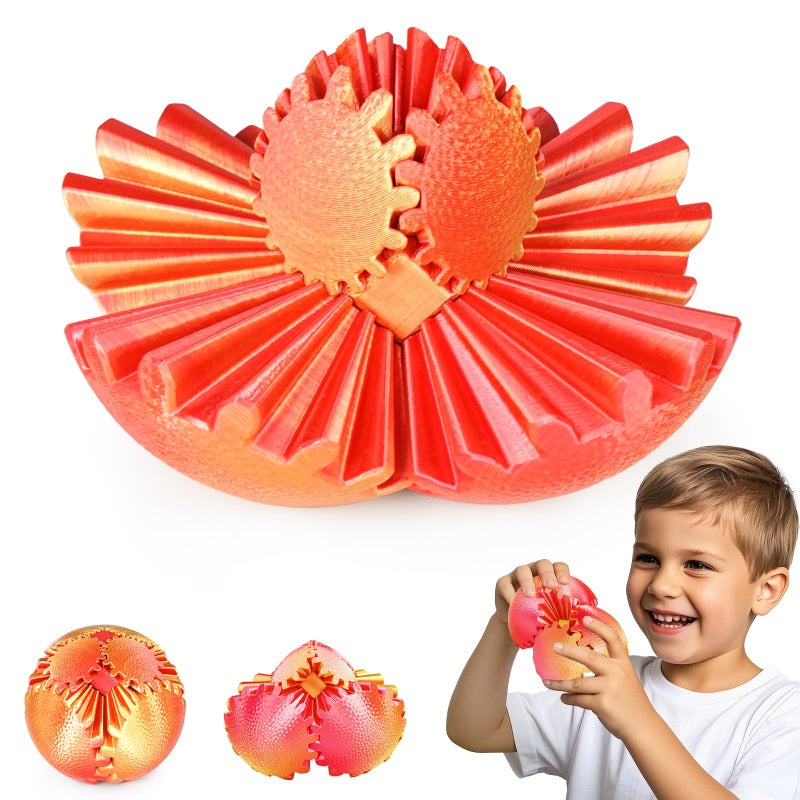 Olee Odee Gear Ball Fidget Toys - Steampunk Gear Sphere Stress Relief for Kids & Adults, 3D Printed Unique Funny Gift for Christmas, White Elephant, Stocking Stuffer (Sunset Red, S Size) - Image 1