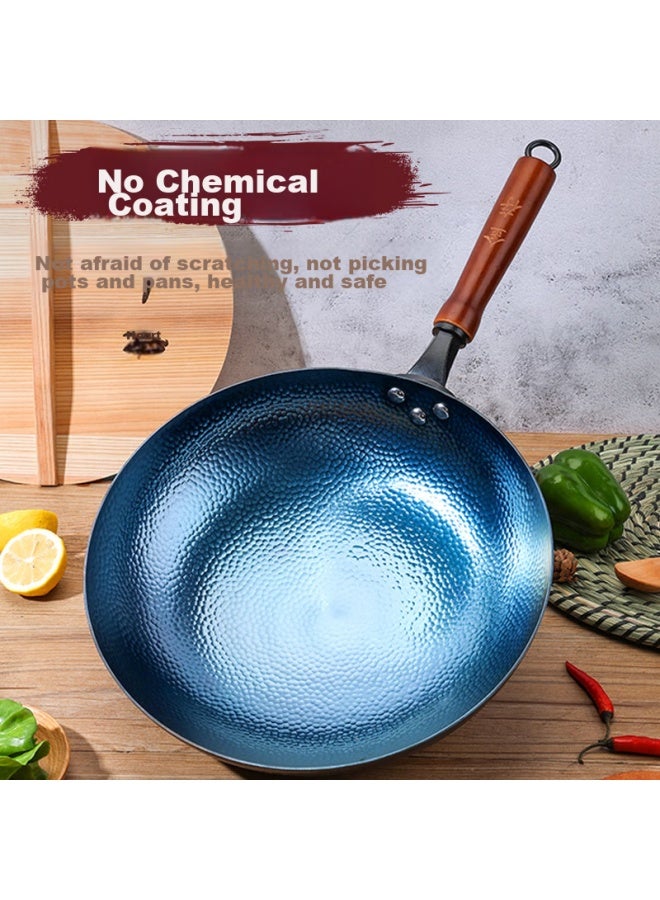 Gold Deposit Jin Cun Zhangqiu Wok Iron Pan Cooking Pan Round Bottom Household Non-coated Traditional Hammer-stamped Wooden Handle 32cm Pre-seasoned - Image 3