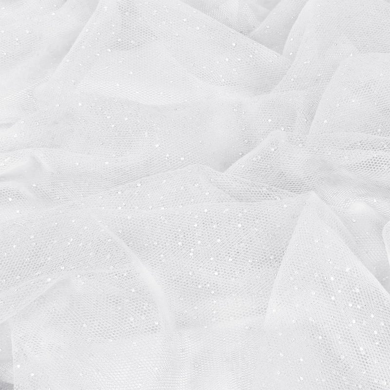Entisn Glitter Tulle Fabric, 1 Yard x 60 Inch Wide Tulle Bolt White Tulle Netting with Silver Sequin, Soft Sparkly Tulle Fabric Bulk for Bridal Veil Wedding Decoration Tutu Skirt Gift Wrap - Image 1