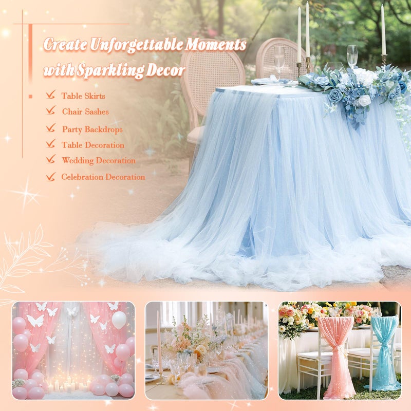 Entisn Glitter Tulle Fabric, 1 Yard x 60 Inch Wide Tulle Bolt White Tulle Netting with Silver Sequin, Soft Sparkly Tulle Fabric Bulk for Bridal Veil Wedding Decoration Tutu Skirt Gift Wrap - Image 5
