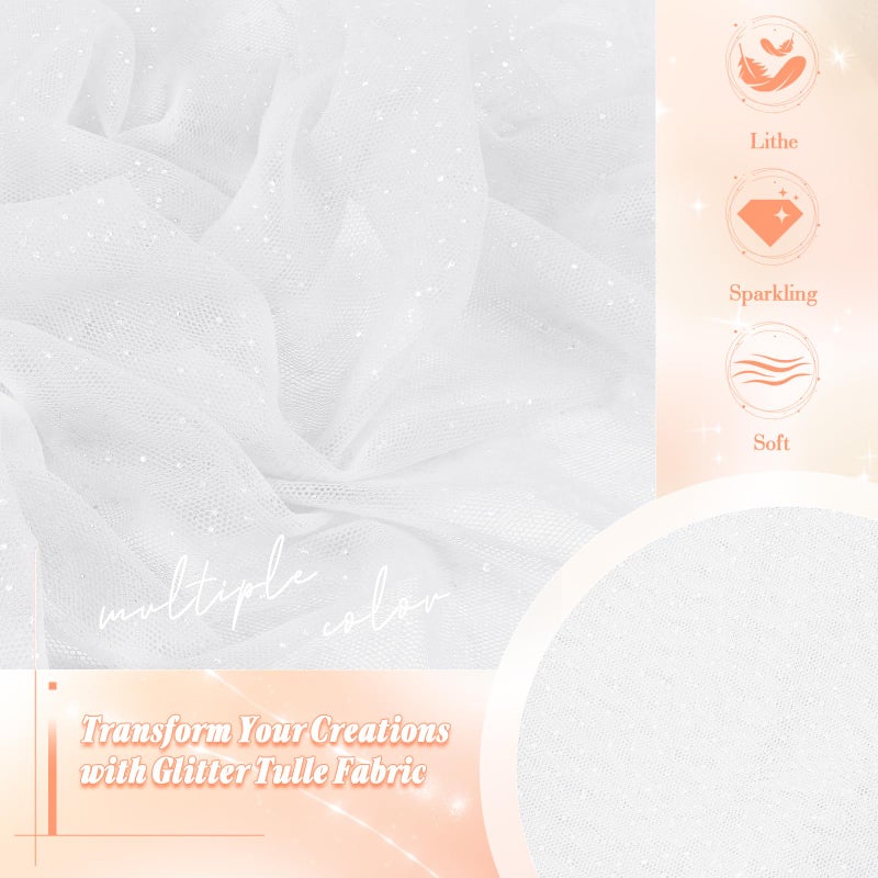 Entisn Glitter Tulle Fabric, 1 Yard x 60 Inch Wide Tulle Bolt White Tulle Netting with Silver Sequin, Soft Sparkly Tulle Fabric Bulk for Bridal Veil Wedding Decoration Tutu Skirt Gift Wrap - Image 4