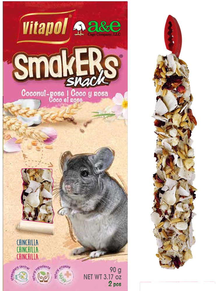 A&E Cage Co. A&E Cage Co Smackers Treat Sticks for Chinchilla- Coconut & Rose Petal Flavor - Image 1