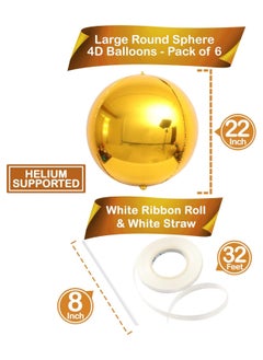 KATCHON KatchOn, Huge Gold Balloons Set - 22 Inch, Pack of 6 | 4D Sphere Gold Foil Balloons | Gold Mylar Balloons, Gold Birthday Decorations  - Image 3