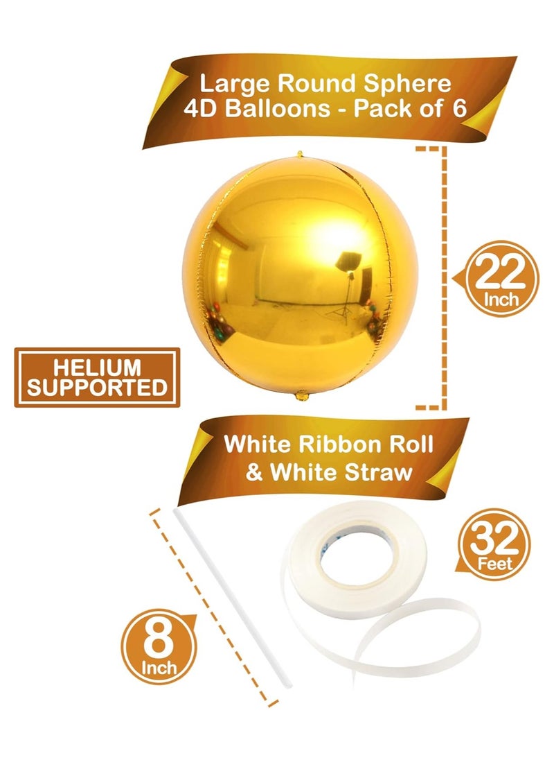 KATCHON KatchOn, Huge Gold Balloons Set - 22 Inch, Pack of 6 | 4D Sphere Gold Foil Balloons | Gold Mylar Balloons, Gold Birthday Decorations  - Image 3
