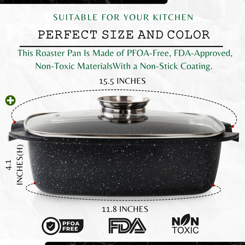 Moss & Stone 6 Quart Oval Roaster Pot with Lid, 12"x8.3" Die Cast Aluminum Chicken Roaster, Induction, Gas & Ceramic Cooktop Compatible, Hard Anodized Nonstick Roasting Pan With Lid, Oven Safe - Image 2