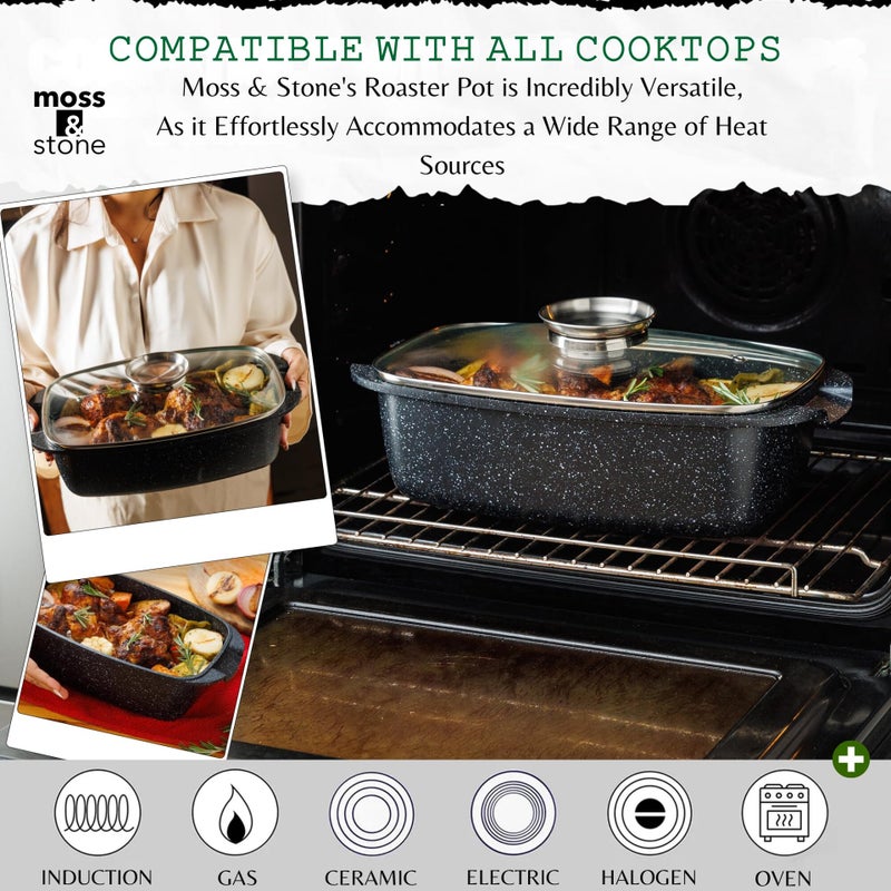 Moss & Stone 6 Quart Oval Roaster Pot with Lid, 12"x8.3" Die Cast Aluminum Chicken Roaster, Induction, Gas & Ceramic Cooktop Compatible, Hard Anodized Nonstick Roasting Pan With Lid, Oven Safe - Image 4