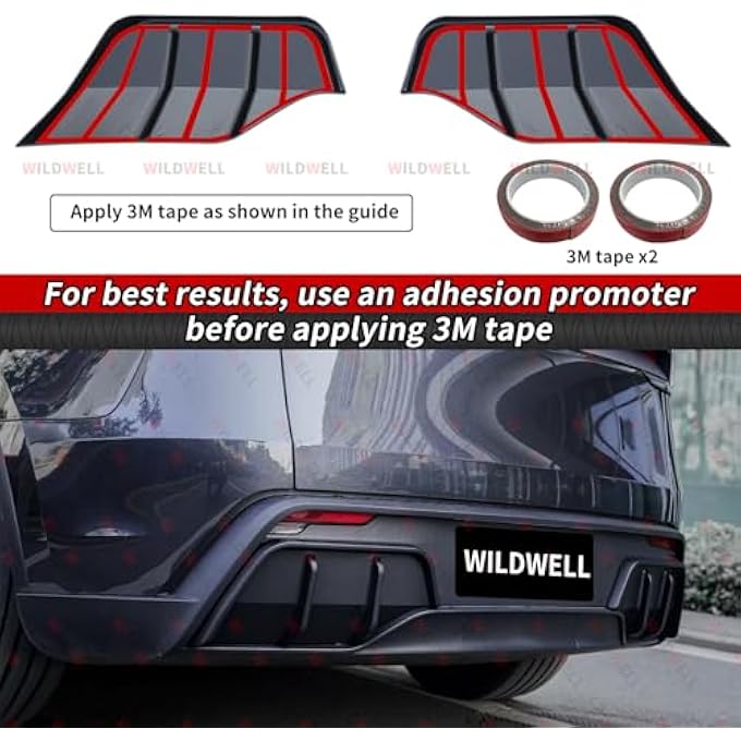 WildWell Rear Bumper Diffuser Lip Compatible with 2025-2026 Tesla Model Y Juniper, Model Y Rear Diffuser with Shark Fin Design PP Material Matte Black - Image 5