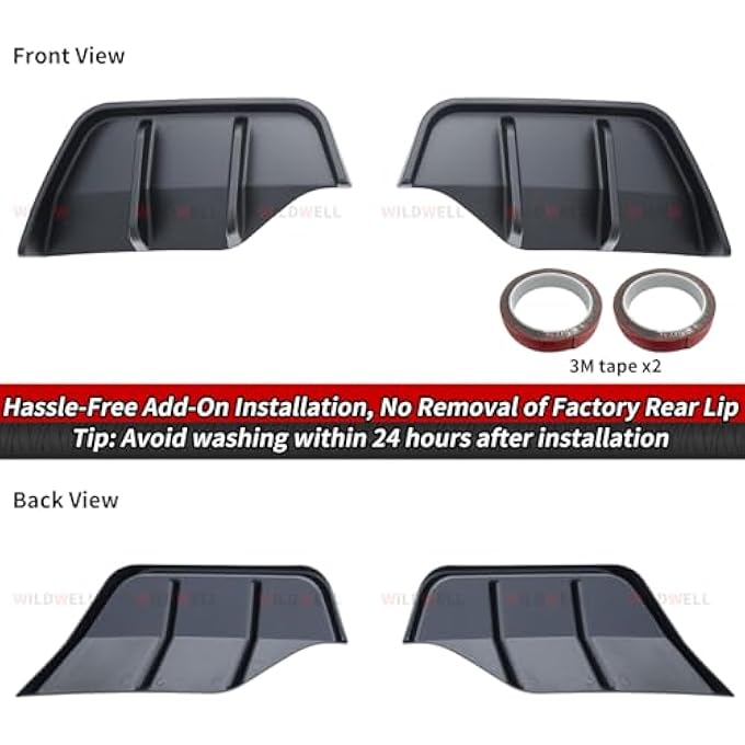 WildWell Rear Bumper Diffuser Lip Compatible with 2025-2026 Tesla Model Y Juniper, Model Y Rear Diffuser with Shark Fin Design PP Material Matte Black - Image 4