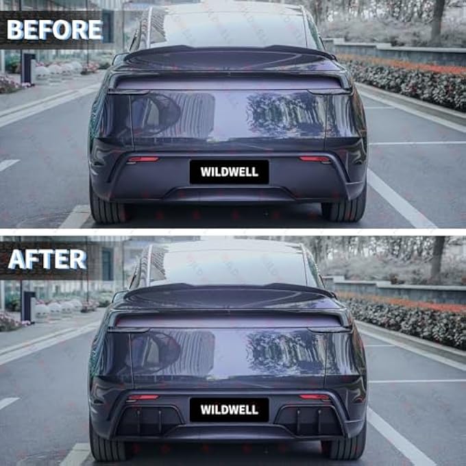 WildWell Rear Bumper Diffuser Lip Compatible with 2025-2026 Tesla Model Y Juniper, Model Y Rear Diffuser with Shark Fin Design PP Material Matte Black - Image 2