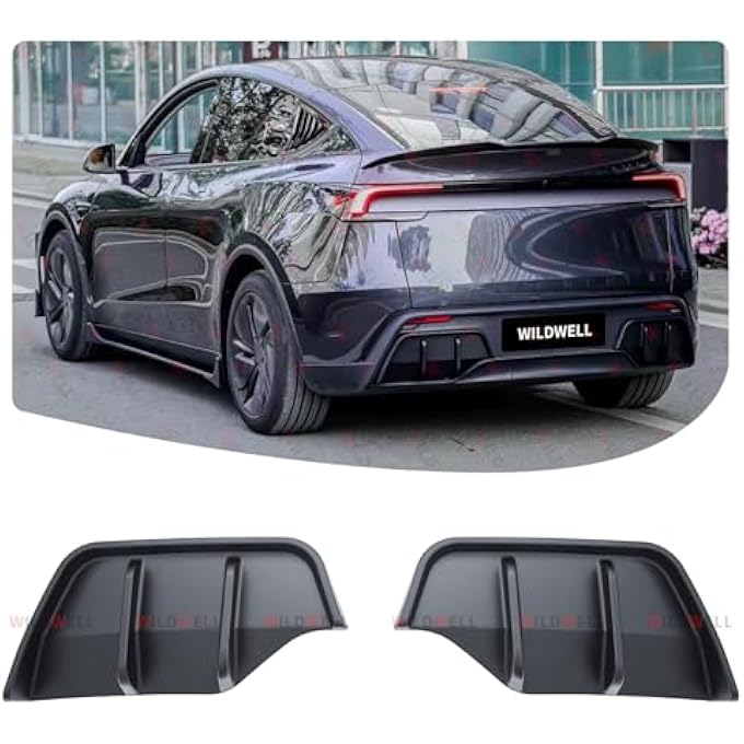 WildWell Rear Bumper Diffuser Lip Compatible with 2025-2026 Tesla Model Y Juniper, Model Y Rear Diffuser with Shark Fin Design PP Material Matte Black - Image 1