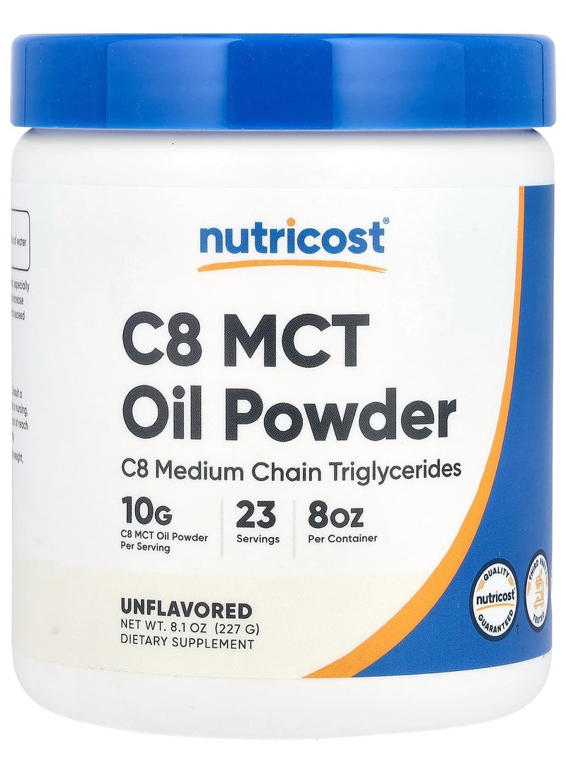 Nutricost مسحوق زيت MCT C8، بدون نكهة، 8.1 أونصة (227 جرام)