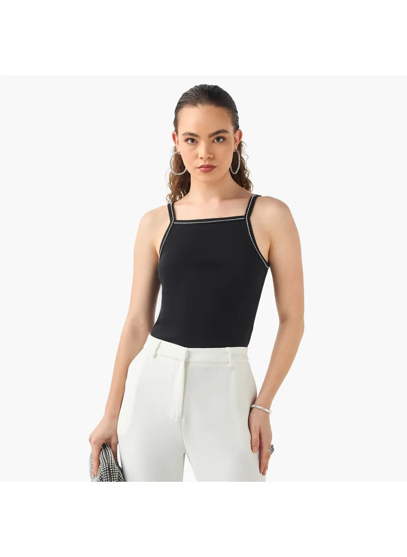 2Xtremz 2Xtremz Embellished Tank Top with Square Neck