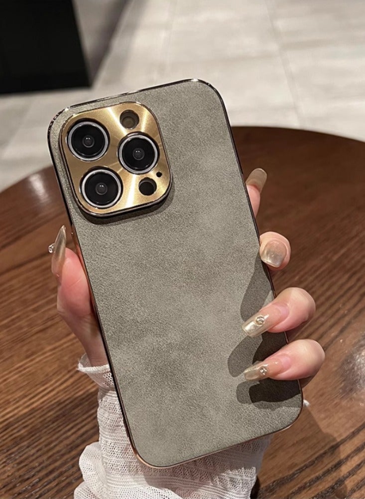 Premium Frosted Leather Anti-slip Anti-fingerprint Frosted Gray Mobile Phone Case [Leather Feel, Metal Frame] Suitable For iPhone 16 pro - Image 1