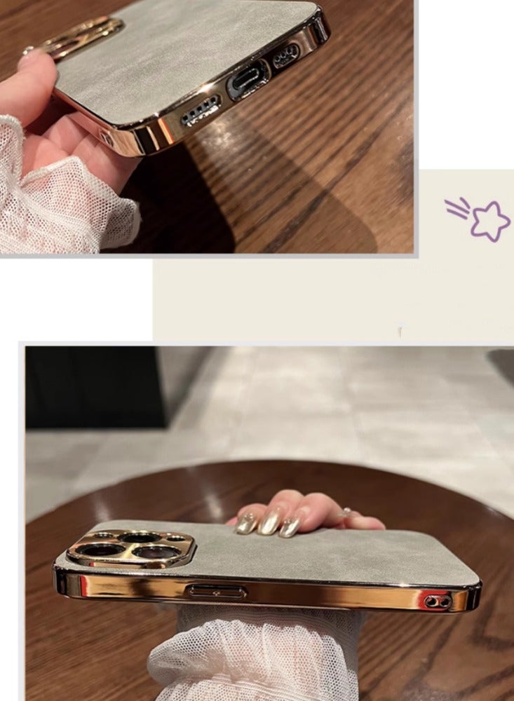 Premium Frosted Leather Anti-slip Anti-fingerprint Frosted Gray Mobile Phone Case [Leather Feel, Metal Frame] Suitable For iPhone 16 pro - Image 3