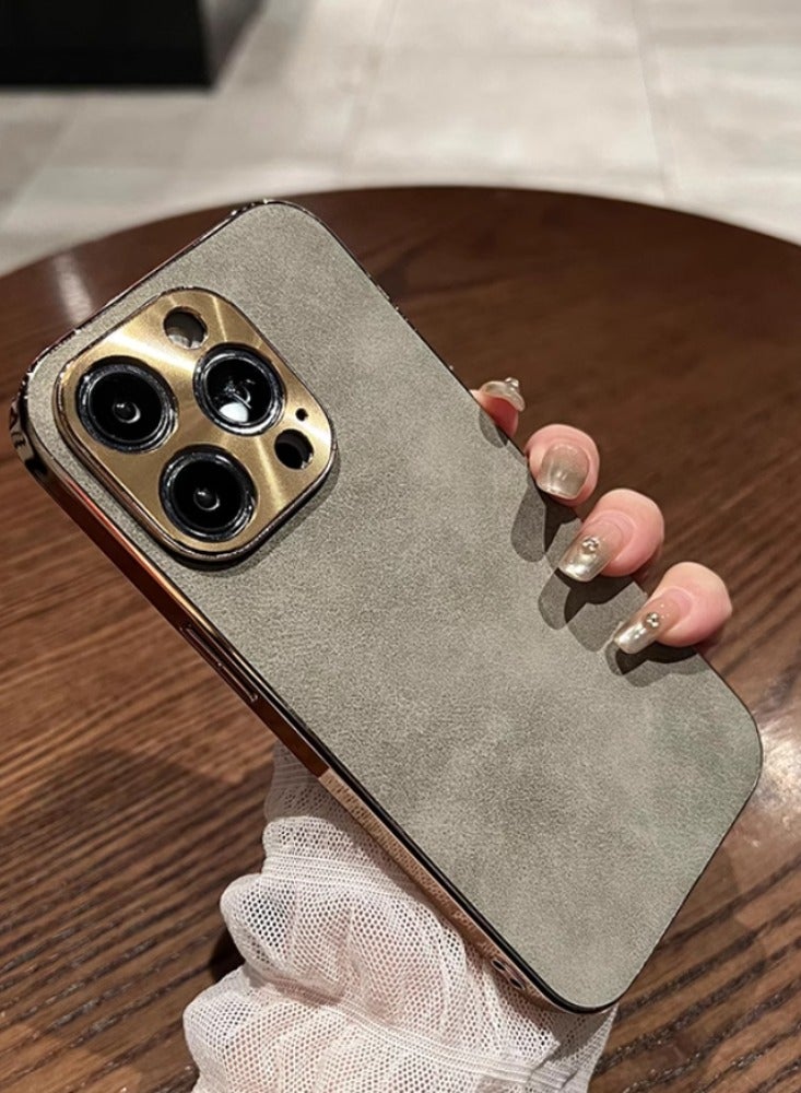 Premium Frosted Leather Anti-slip Anti-fingerprint Frosted Gray Mobile Phone Case [Leather Feel, Metal Frame] Suitable For iPhone 16 pro - Image 5