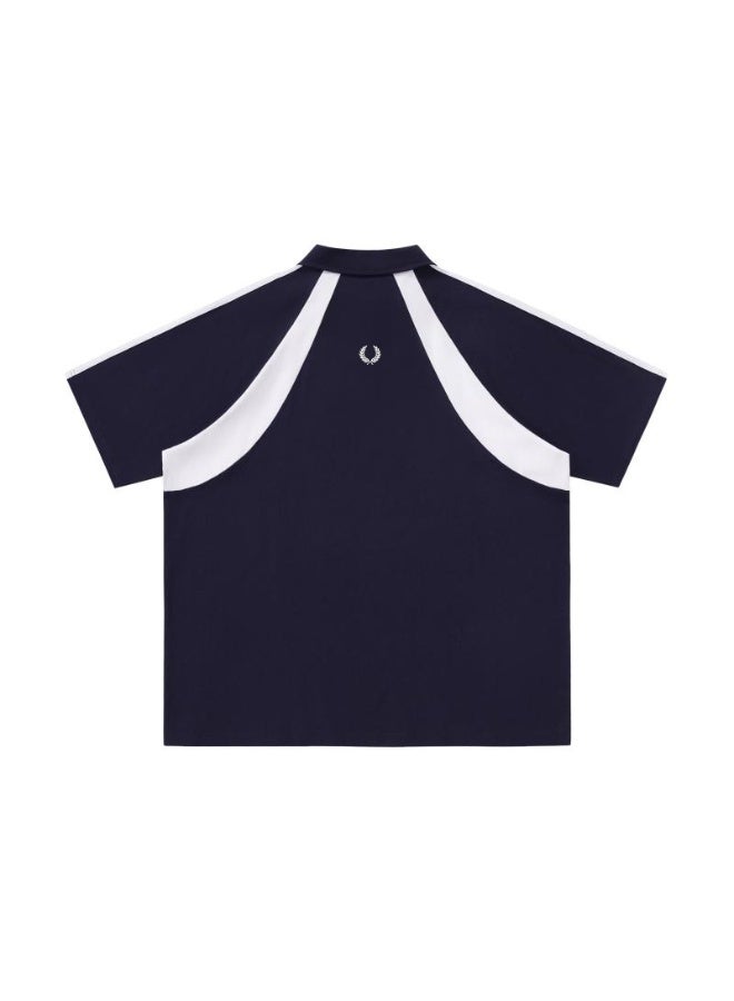 فريد بيري Fred Perry wheat ear standard couple Polo shirt American retro stitching half zipper short sleeve T-shirt loose casual sports shirt - Image 3