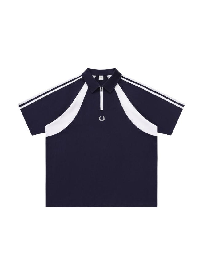 فريد بيري Fred Perry wheat ear standard couple Polo shirt American retro stitching half zipper short sleeve T-shirt loose casual sports shirt - Image 2