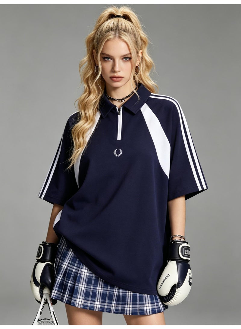 فريد بيري Fred Perry wheat ear standard couple Polo shirt American retro stitching half zipper short sleeve T-shirt loose casual sports shirt - Image 5