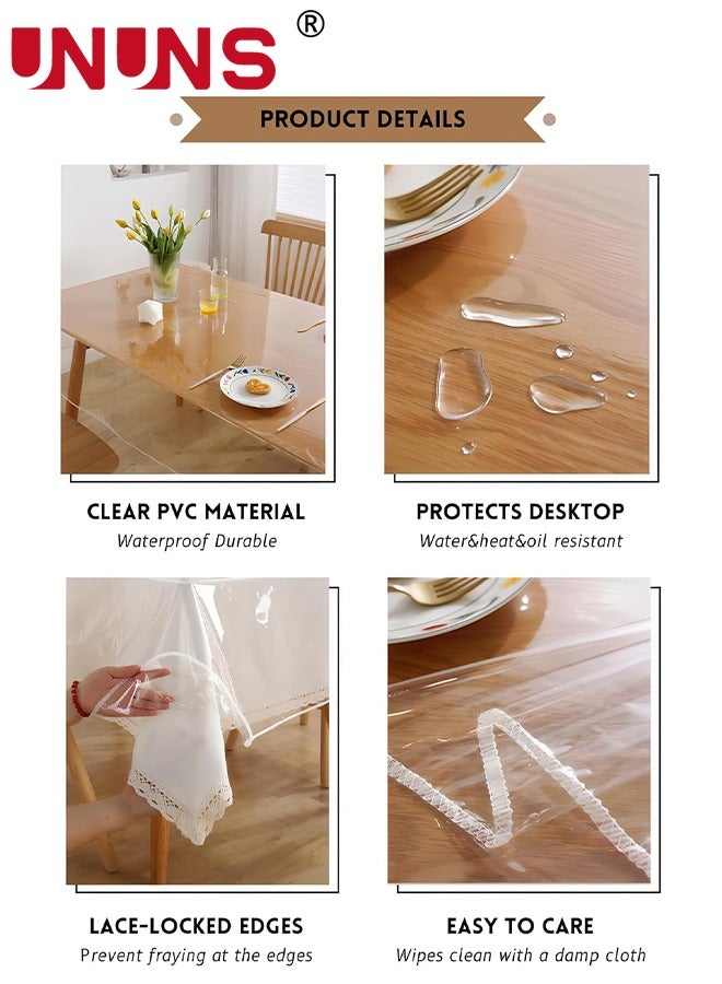 UNUNS Clear PVC Tablecloth Protector,100% Waterproof Oilproof Stain Resistant Wipeable Rectangle Transparant Vinyl Table Cover,Clear Table Cloth For Indoor Outdoor Dining Table,140x300cm - Image 2