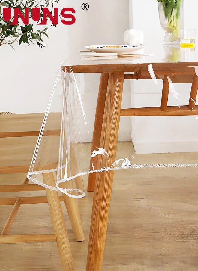 UNUNS Clear PVC Tablecloth Protector,100% Waterproof Oilproof Stain Resistant Wipeable Rectangle Transparant Vinyl Table Cover,Clear Table Cloth For Indoor Outdoor Dining Table,140x300cm - Image 4