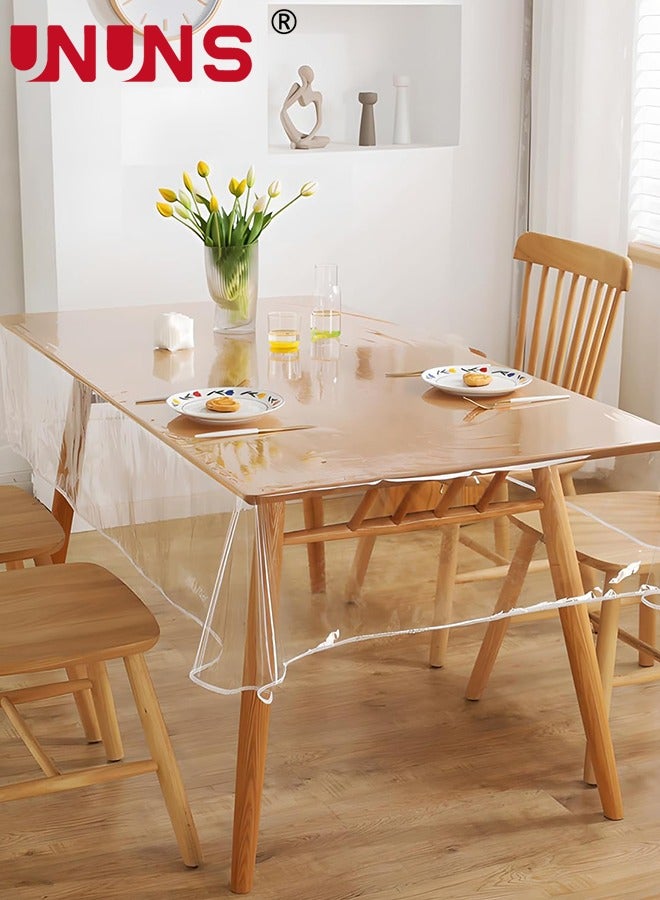 UNUNS Clear PVC Tablecloth Protector,100% Waterproof Oilproof Stain Resistant Wipeable Rectangle Transparant Vinyl Table Cover,Clear Table Cloth For Indoor Outdoor Dining Table,140x300cm - Image 1