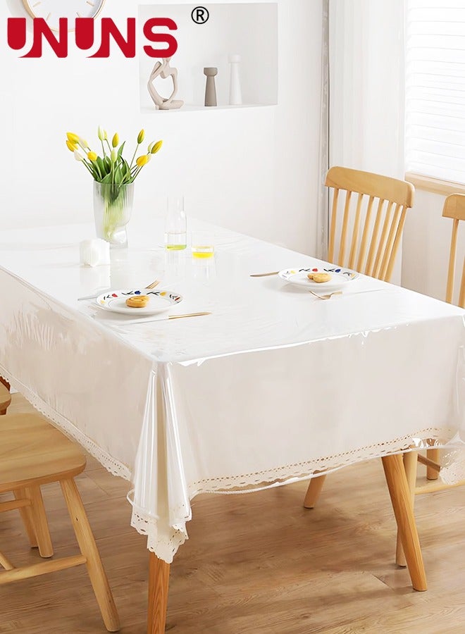 UNUNS Clear PVC Tablecloth Protector,100% Waterproof Oilproof Stain Resistant Wipeable Rectangle Transparant Vinyl Table Cover,Clear Table Cloth For Indoor Outdoor Dining Table,140x300cm - Image 5