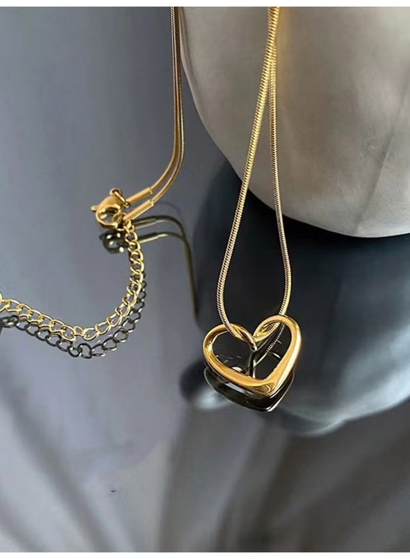 18k Gold Plated 316L Stainless Steel Trendy Luxury Simple Cute Delicate Open Hollow Heart Necklace Jewelry for Women - Image 5