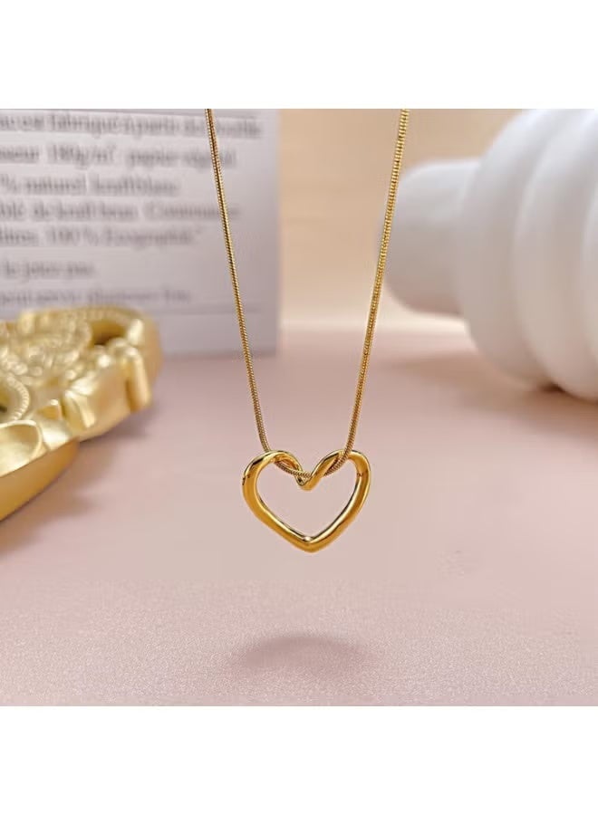 18k Gold Plated 316L Stainless Steel Trendy Luxury Simple Cute Delicate Open Hollow Heart Necklace Jewelry for Women - Image 1