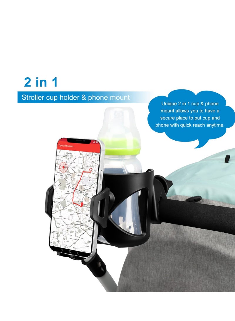 SYOSI 2-in-1 Stroller Cup Holder, Universal Cup Holder, with Phone Holder Mount, Large Caliber Designed Cup Drink Holder for Stroller, Bike, Wheelchair, Walker  - Image 5