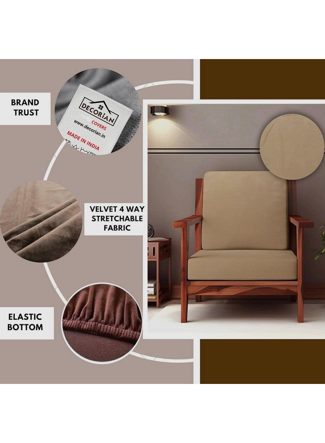 Decorian Soft Velvet Stretchable Printed Solid Sofa Slipcovers, Wooden Sofa Seat Cover, Sofa Back Cushion Covers (Pack of 6, Velvet Camel) - Image 2