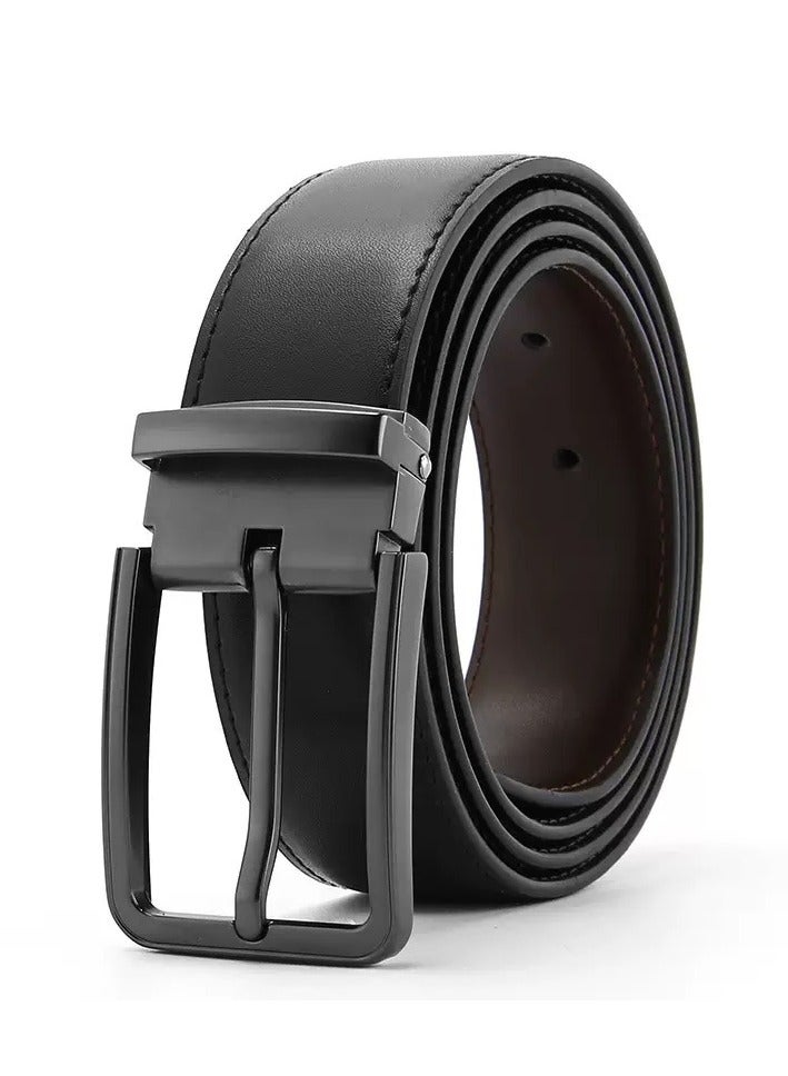 AuliceVerse Classic Men's Business Casual Belt 2 Layer Genuine Leather Buckle Design 115CM black  - Image 1