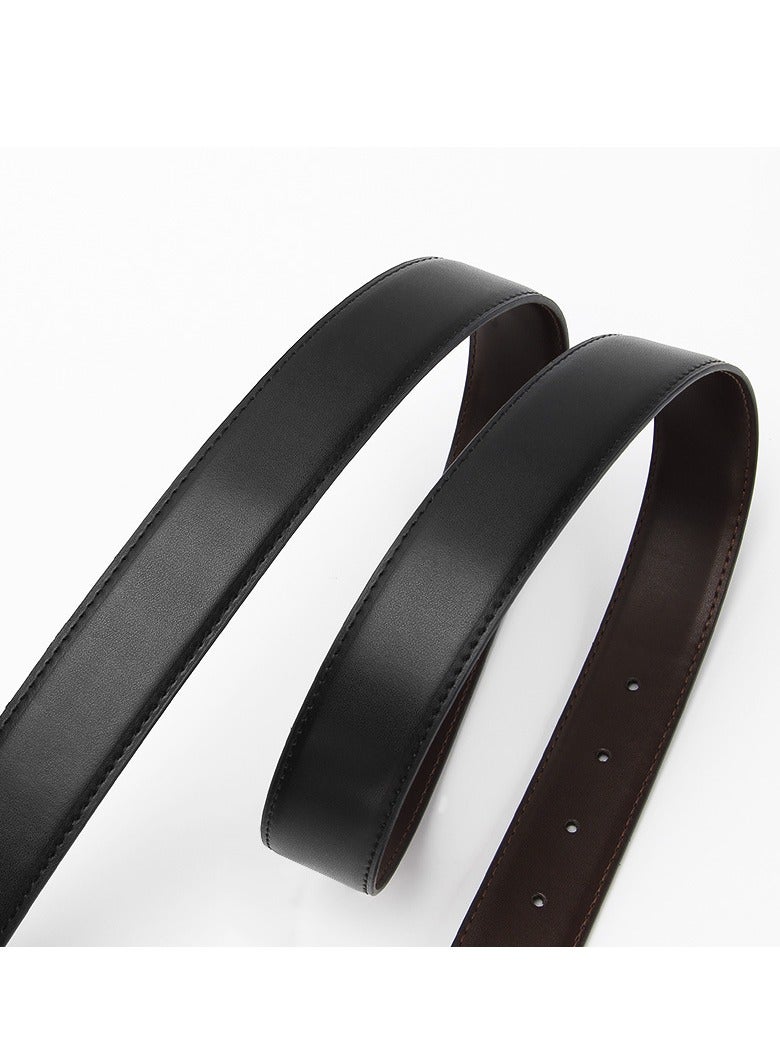 AuliceVerse Classic Men's Business Casual Belt 2 Layer Genuine Leather Buckle Design 115CM black  - Image 2