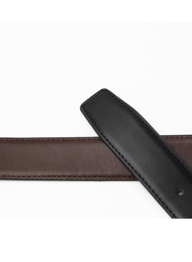 AuliceVerse Classic Men's Business Casual Belt 2 Layer Genuine Leather Buckle Design 115CM black  - Image 4