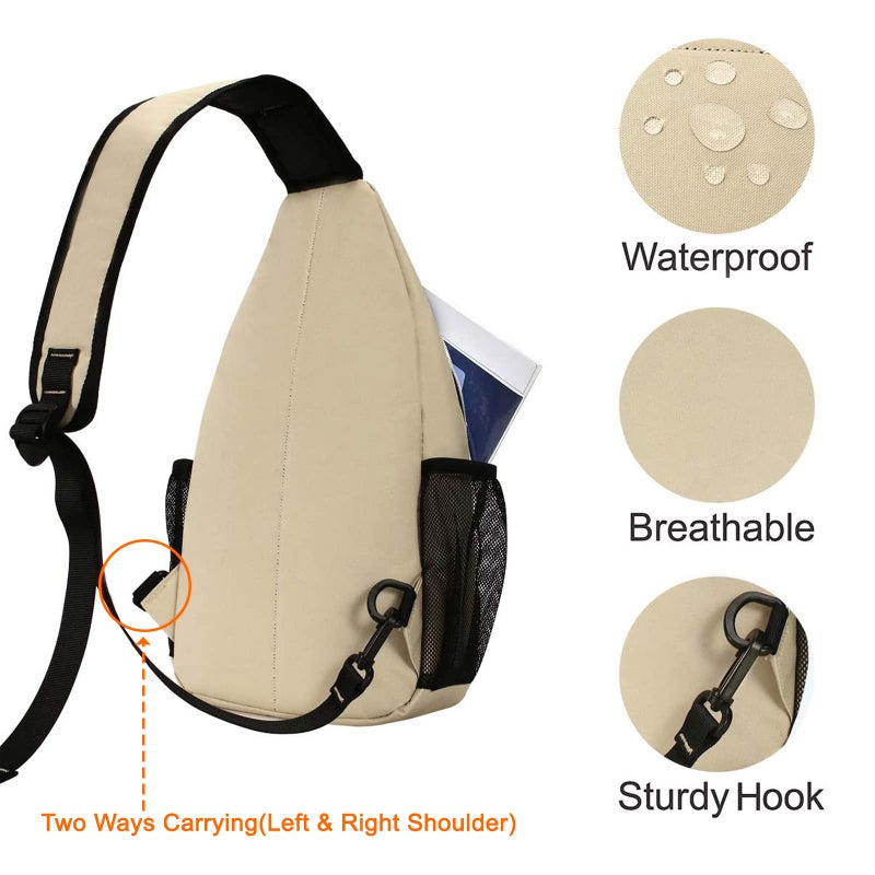 MOSISO Sling Backpack, Multipurpose Crossbody Shoulder Bag Travel Hiking Daypack, Beige, Medium - Image 3