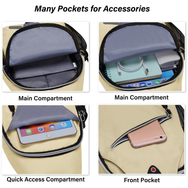 MOSISO Sling Backpack, Multipurpose Crossbody Shoulder Bag Travel Hiking Daypack, Beige, Medium - Image 2