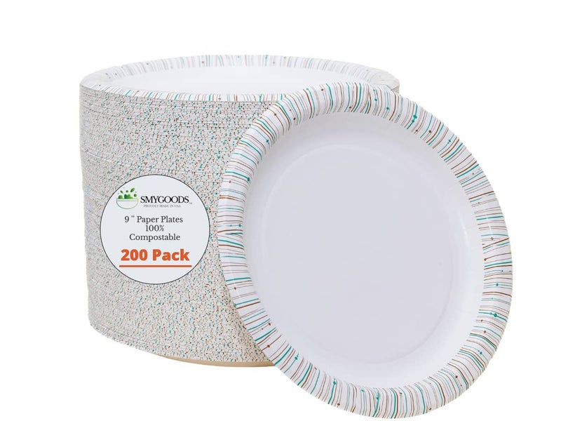 Smygoods 9 Inch Paper Plates 100 Compostable 200 Pack