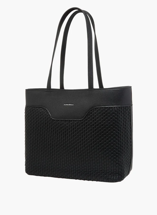 Flora Bella By Shoexpress Textured Tote Bag with Zip Closure and Double Handle